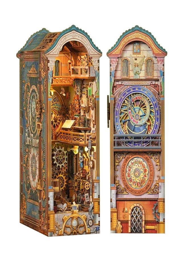 Tonecheer DIY Book Nook Kit for Adults, 3D Wooden Puzzle Bookend Miniature House Kit, Booknook Bookshelf Insert Decor with Dust Cover and LED Lights Gifts (Clock Tower) - Image 1